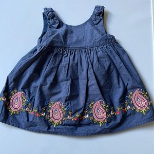 Janie and Jack NWT 3-6 Months, Dark Chambray Sleeveless Dress with Embroidery.